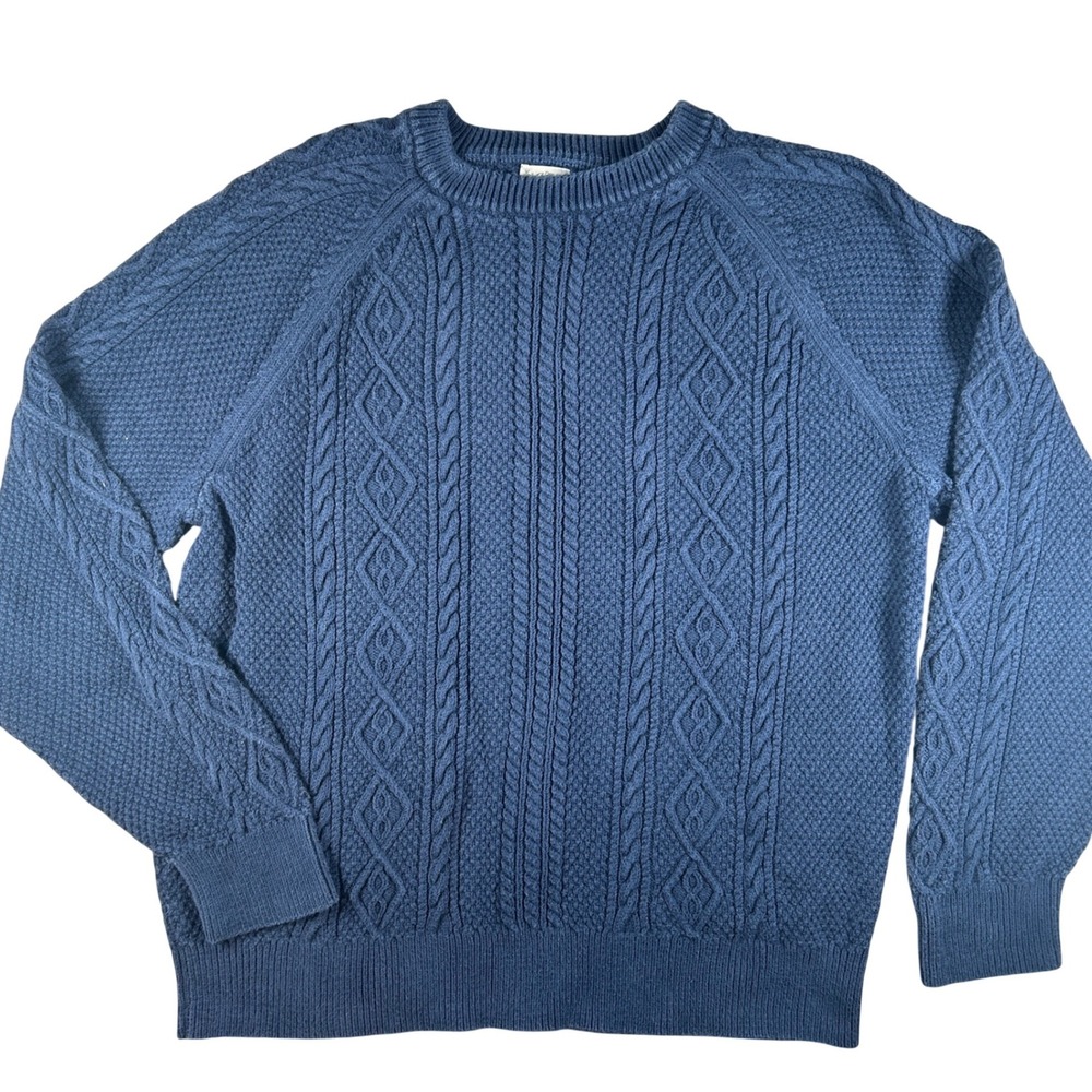 J. Crew Cable Knit Sweater Mens XL Navy Blue 100% Cotton Preppy Coastal Classic